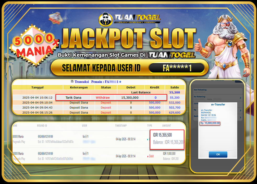 TUANTOGEL JACKPOT SLOT 5000X MANIA Rp15.300.000 LUNAS