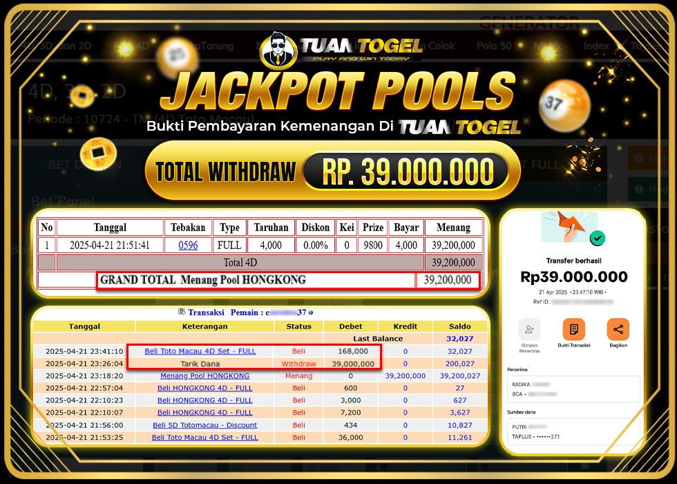 TUANTOGEL JACKPOT TOGEL HONGKONG Rp39.000.000