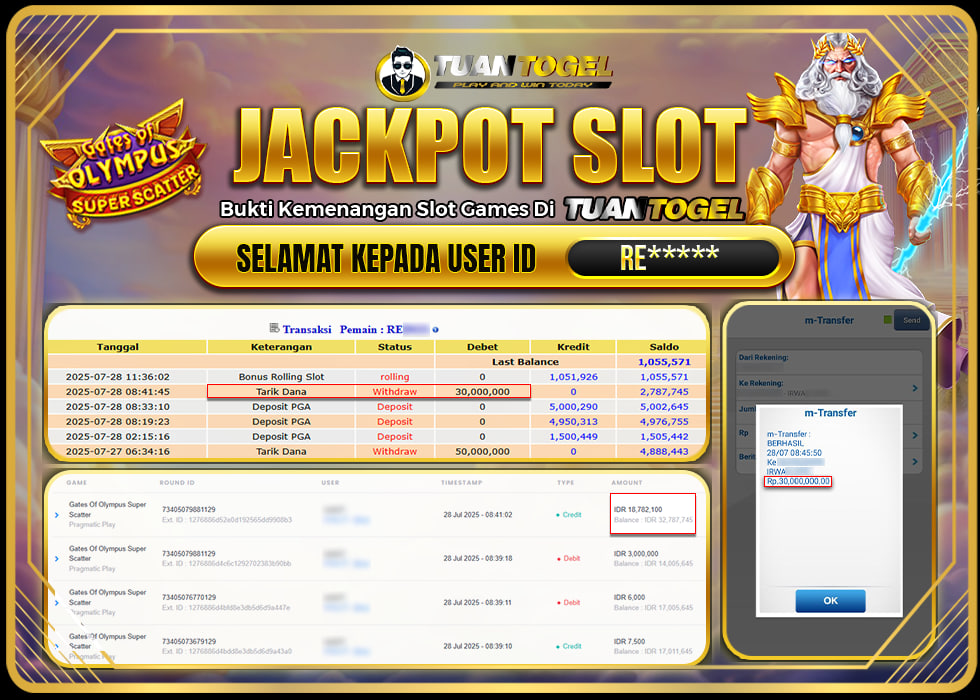 TUANTOGEL JACKPOT SLOT GATES OF OLYMPUS SUPER SCATTER Rp30.000.000 