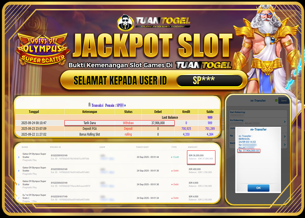 TUANTOGEL JACKPOT SLOT GATES OF OLYMPUS SUPER SCATTERRp37.906.000