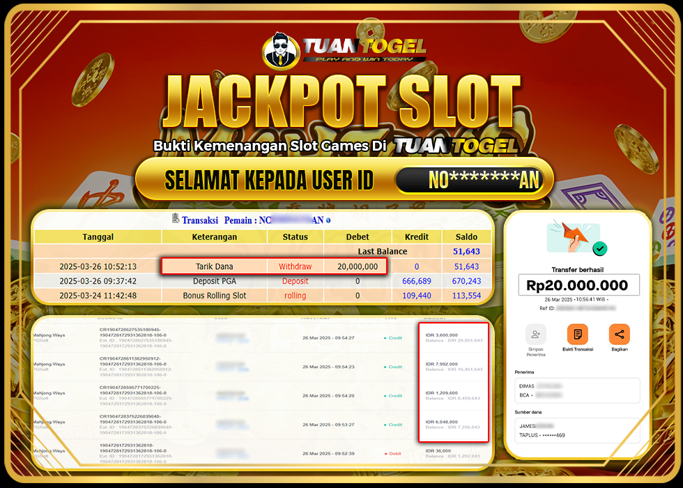 TUANTOGEL JACKPOT SLOT MAHJONG WAYS Rp20.000.000, - LUNAS